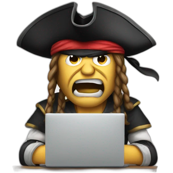 Angry pirate progamming on laptop emoji