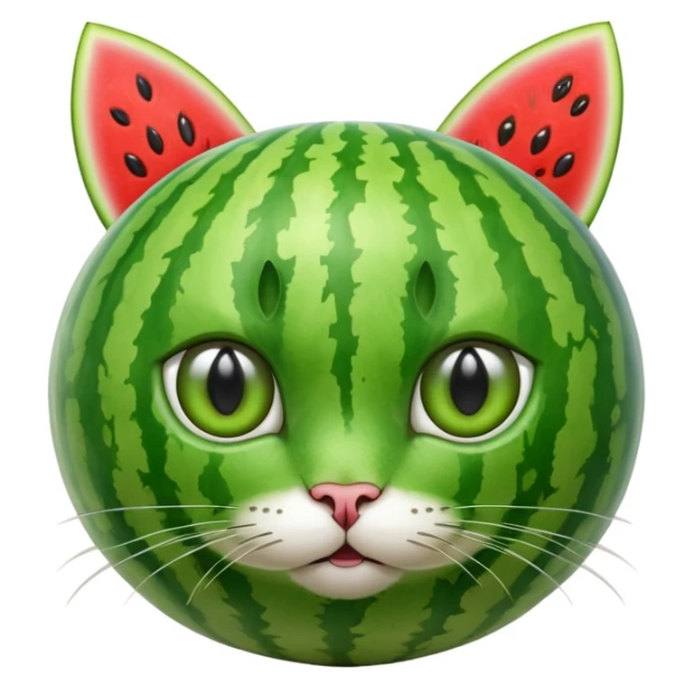 Cat watermelon- a watermelon with.   eyes and ears of a cat in the color green, like a watermelon emoji