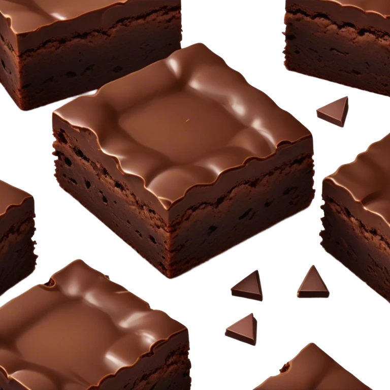 Cinematic Realistic Brownies, rich and dense with a deep chocolate hue, slightly cracked on top revealing the fudgy center, soft light reflecting off the warm surface, a few crumbs scattered around, glowing with an indulgent and comforting texture. emoji
