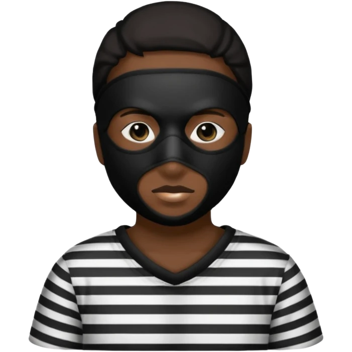 Thief with black eye type mask and black and white striped prison clothes emoji