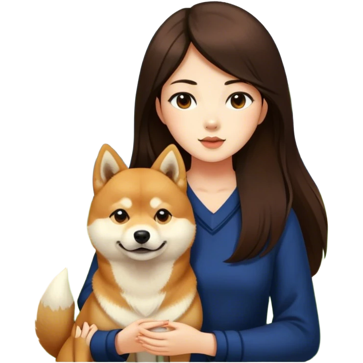 girl long dark brown hair with shiba inu outdoors emoji