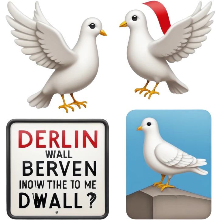 close-up of protest signs with peace dove and Berlin Wall, 1950s and 60s emoji