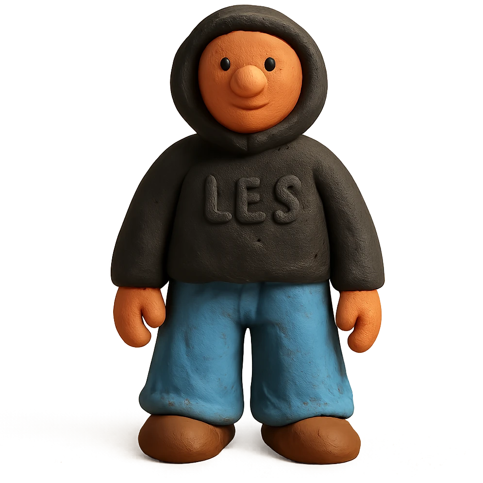 person named Les wearing wide jeans and a black hoodie emoji