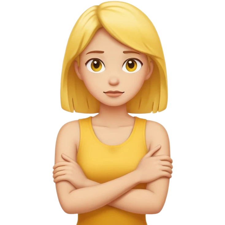 A emoji yellow girl and her arms crossing while grabbing her neck emoji