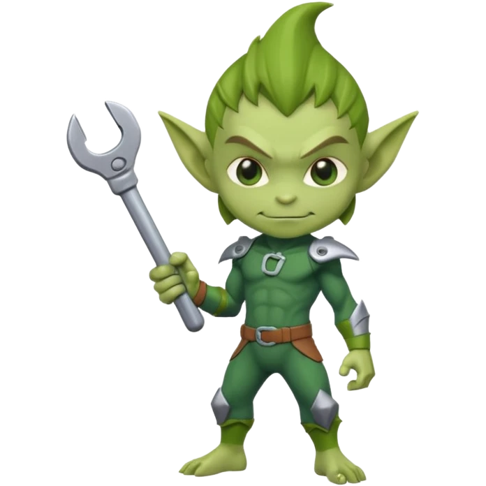 short green goblin, hold a wrench, cute chibi full body emoji