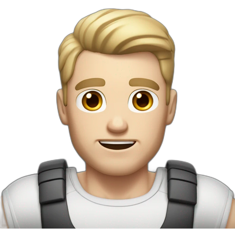Surprised Pale skinned Fit Man With the biceps and dark brown hair in black shirt, gray sports shorts and white Sneakers emoji