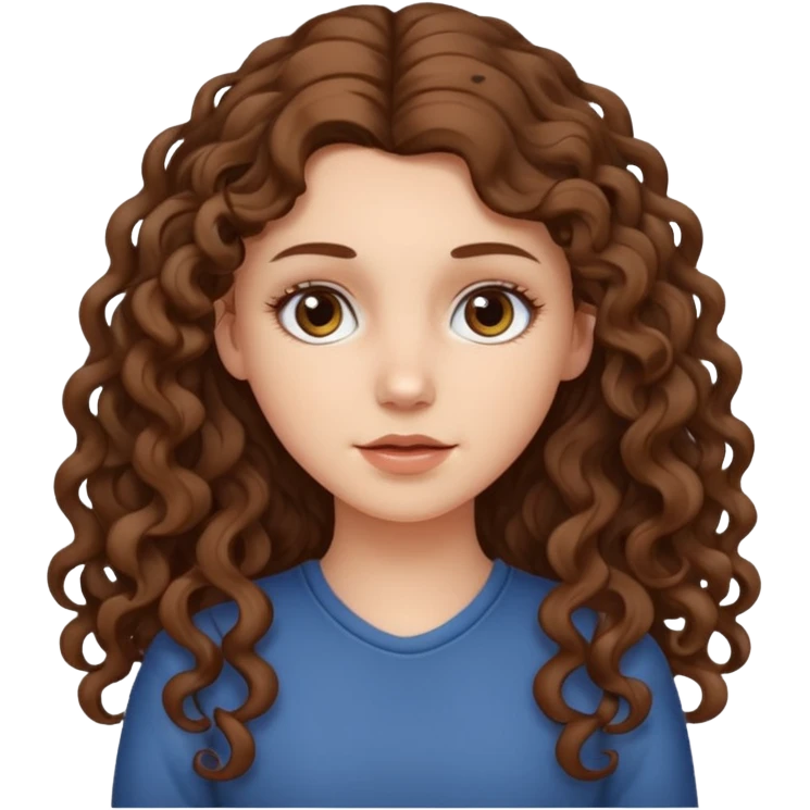 white girl with long curly brown hair, neutral expression emoji