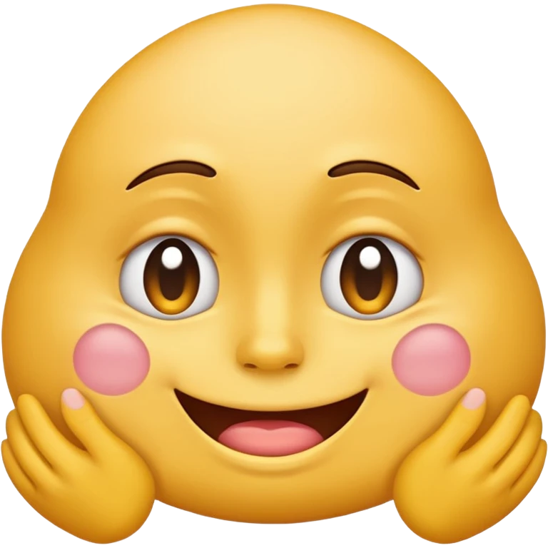 An ashamed, smiling yellow face emoji with huge breasts. emoji