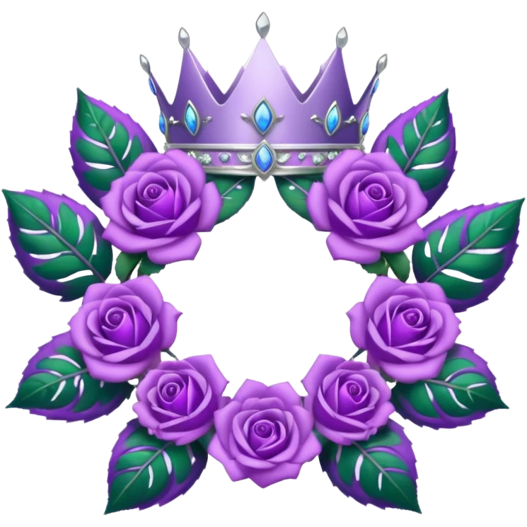Purple rose with silver tiara and a purple emblem leaf wreath emoji