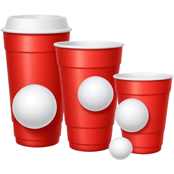 a couple red cups and 1 white ping pong ball emoji