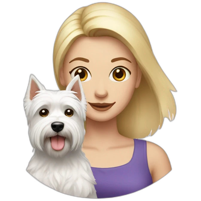 Blonde woman with a westie dog girl emoji