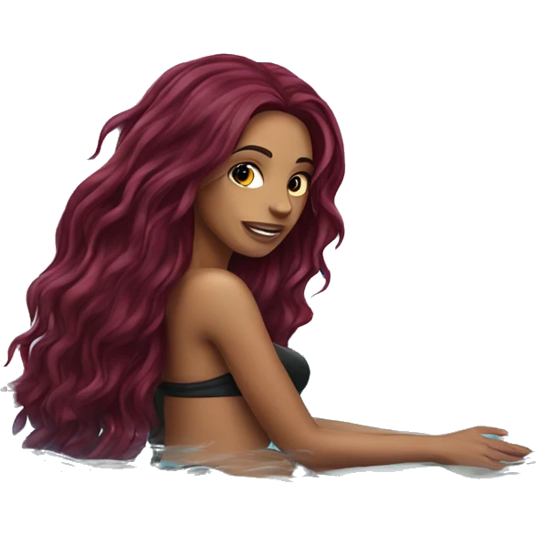 Beautiful tattooed  burgundy long haired woman swimming in a pool emoji