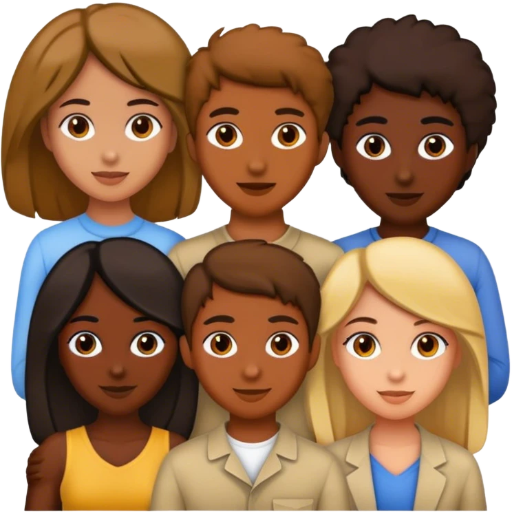 4 bestfriends, 1 south adian girl, 1 Egyptian boy, persian girl, 1 moroccan boy , 1 black boy emoji