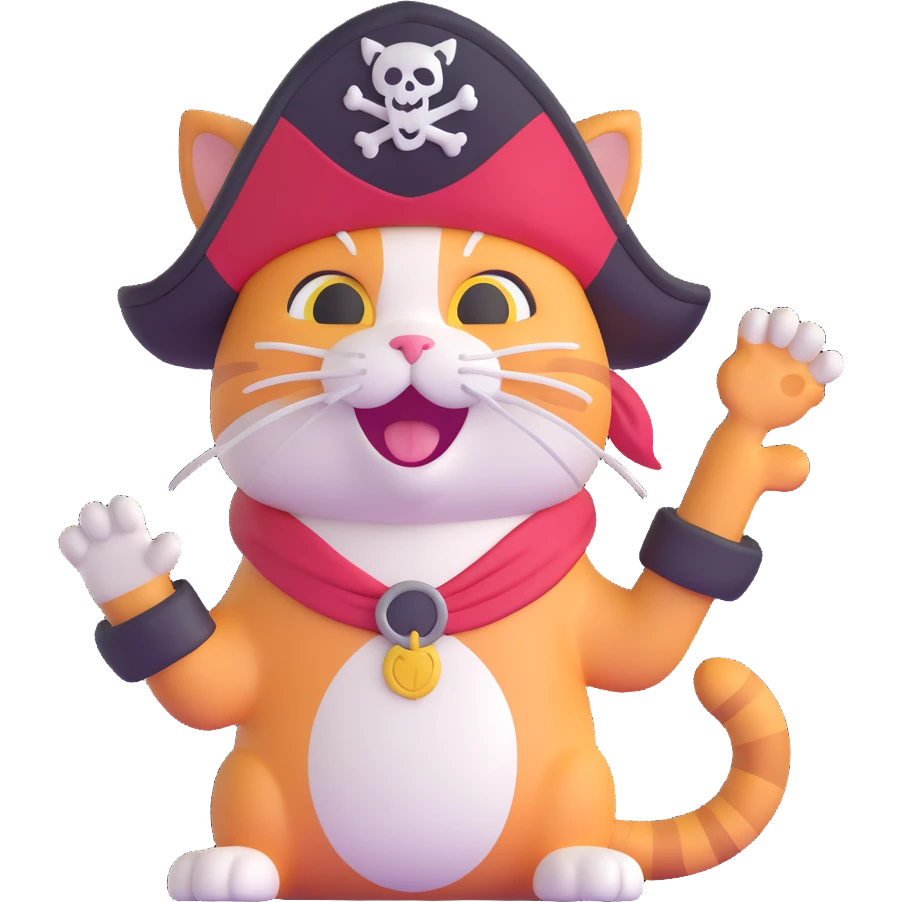pirate cat waving emoji