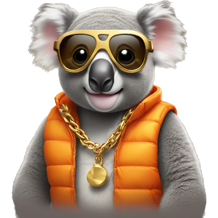 koala wearing an orange puffer vest and sun glasses gold chain emoji