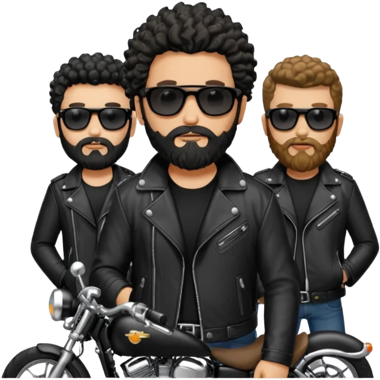 biker gang with black sunglass and rugged and bulky guy bearded curly hair black jacket emoji