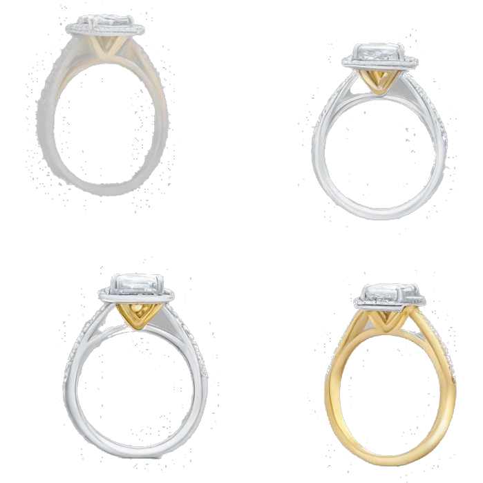 One Cushion cut diamond ring with white and yellow gold band  emoji