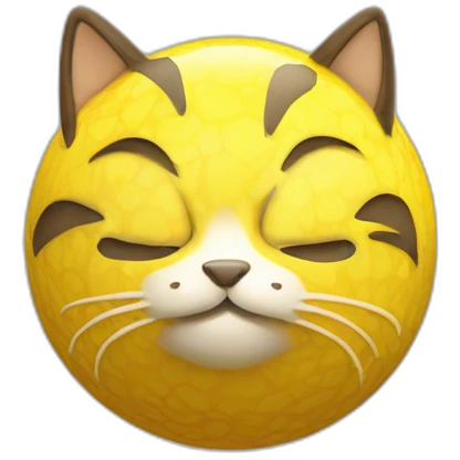 3d sphere with a cartoon elite dandelion Cat skin texture with thoughtful eyes emoji