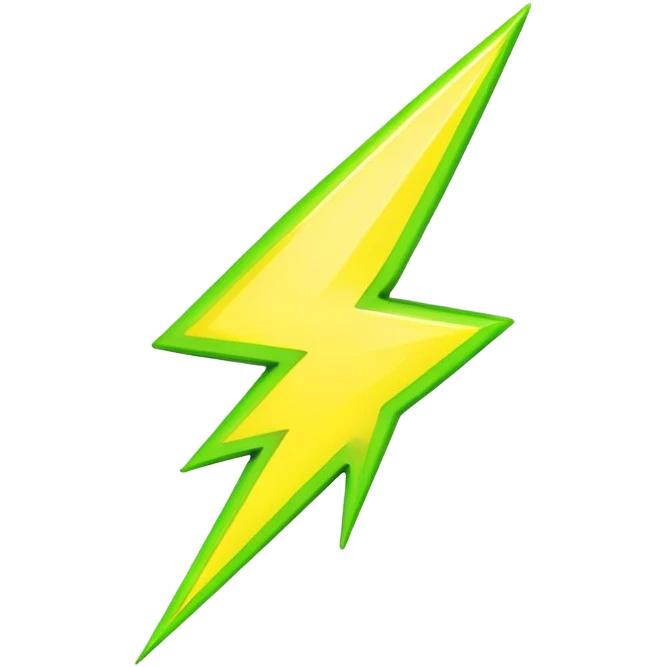 A single neon yellow lightning bolt emoji, glossy and smooth, vibrant neon green color, high detail, simple and cute design emoji