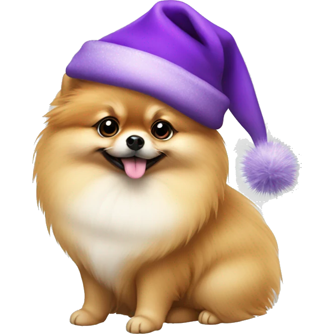 pomeranian with purple Christmas hat  emoji