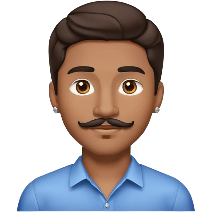 Apple-style emoji of young man with medium brown skin, mixed-race ethnicity, long wavy dark brown hair with perfect center part, cartoon-like stylized appearance, mustache separated from goatee, medium brown eyes, small diamond stud earrings, head only with no shoulders or neck emoji