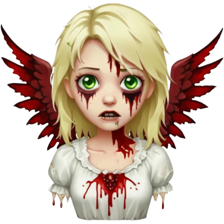 faça um emoji de um zumbi, uma menina loira com olho verdes, sangue, e como se fosse um anjo caído emoji