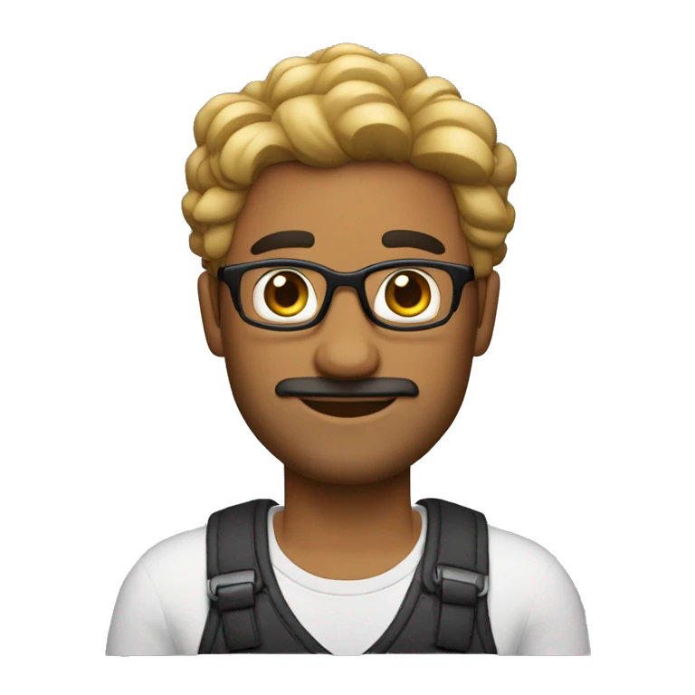 Hombre 30 años, cabello negro y algunas canas, con lentes, pelo corto, sin barba, sin bigote, con chompa emoji