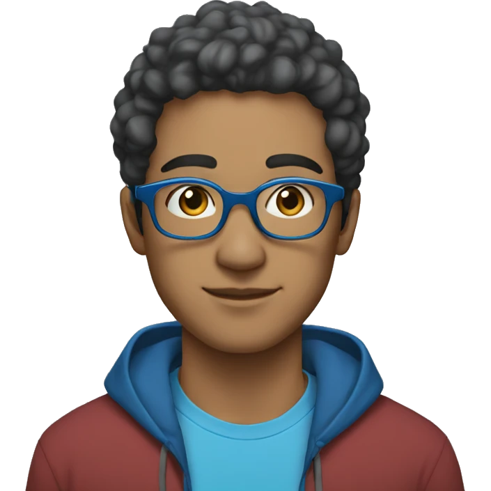 a 25-year-old mixed-race man wearing headphones, a blue hoodie and blue-grey rectangular glasses emoji