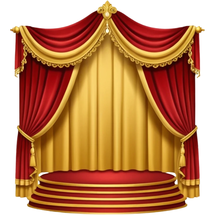A small raised stage with golden trim and side drapes. emoji