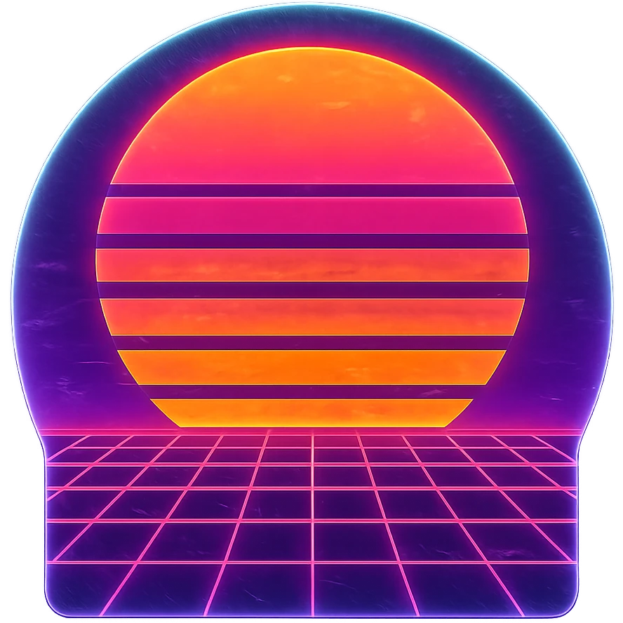 A neon synthwave sunset with grid emoji