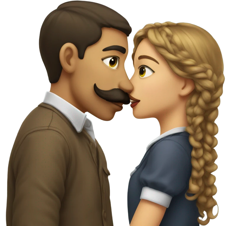 Young man with moustache kissing girl with fringe emoji