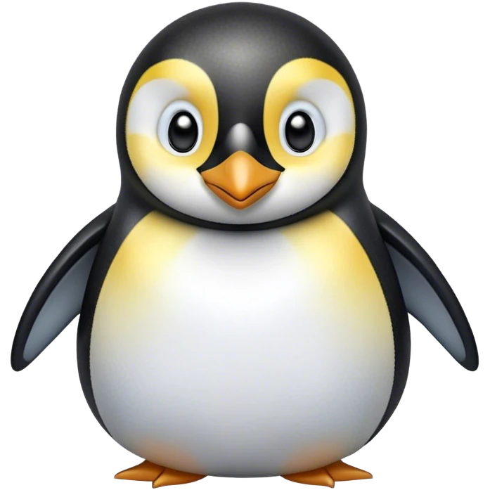 Cinematic Cute Emperor Penguin Portrait Emoji, Head tilted playfully and inquisitively, with glossy, pristine plumage accented by a bright beak and round, sparkling eyes filled with curiosity, Simplified yet irresistibly adorable features, highly detailed, glowing with a warm, friendly icy glow, high shine, affectionate and lively, stylized with a touch of whimsical charm, bright and endearing, soft glowing outline, capturing the essence of a mischievous yet loving penguin that feels like it could slide out of the screen into your arms! emoji