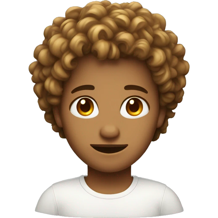beautiful white young web developer with curly hair a basic white shirt and honey eye color emoji