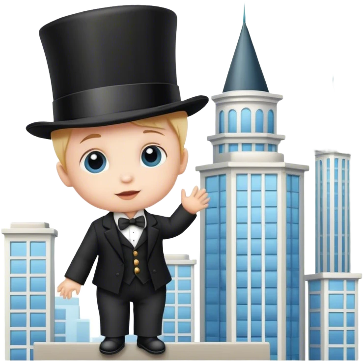 Baby in a top hat on a tall building emoji