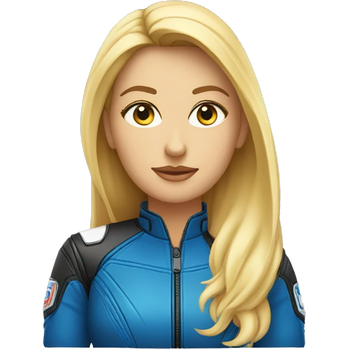 Mujer rubia de ojos azules subida a una moto emoji