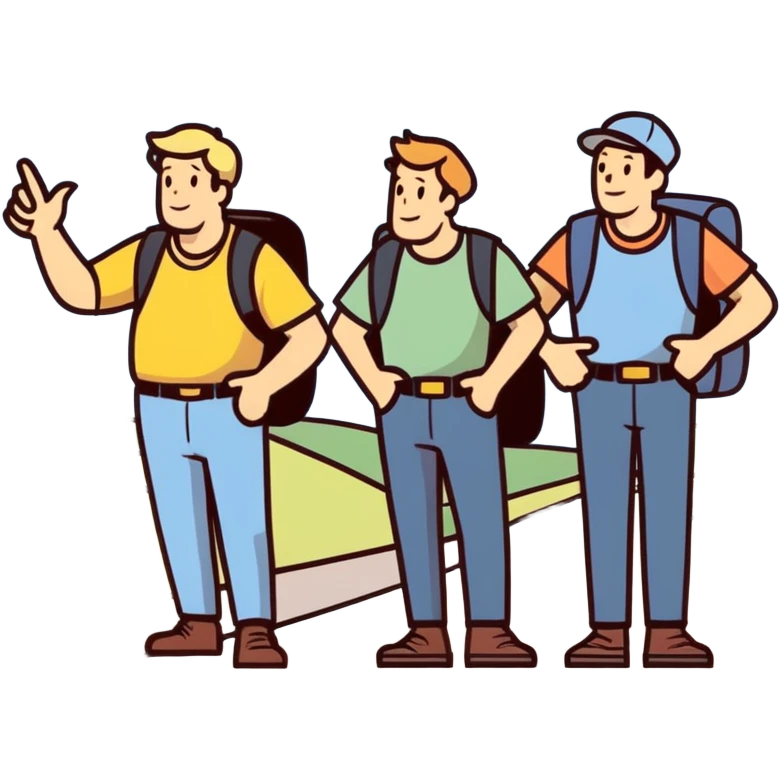 Four middle age men hitchhiking on the highway  emoji
