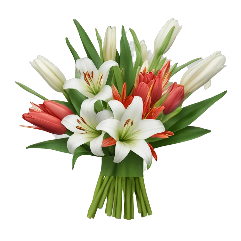 Bouquet with tulips, lycoris radiata and white lilies emoji