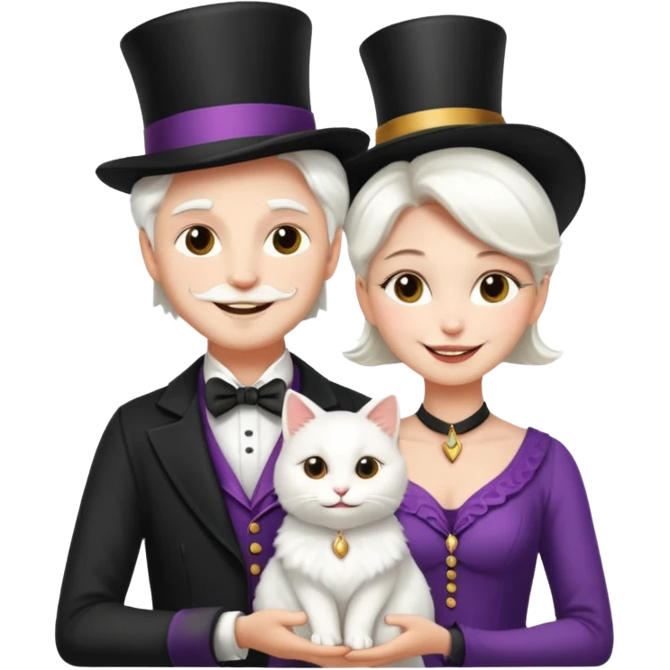 magician couple and their pet cat emoji
