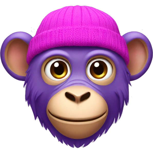 purple monkey with pink beanie emoji