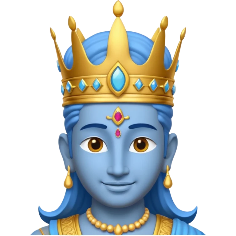 Hindu god Vishnu portrait, head and shoulders only, blue skin, golden crown, sacred jewelry, peaceful smile, divine aura, 3D cartoon, mobile game icon style, clean background, no text, no watermark
 emoji