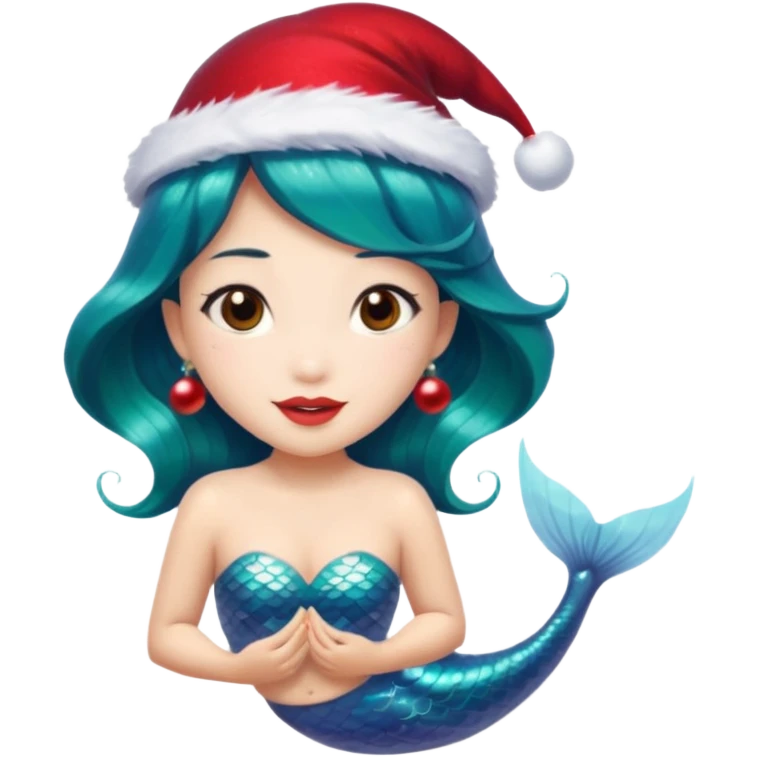 asian mermaid with christmass hat emoji