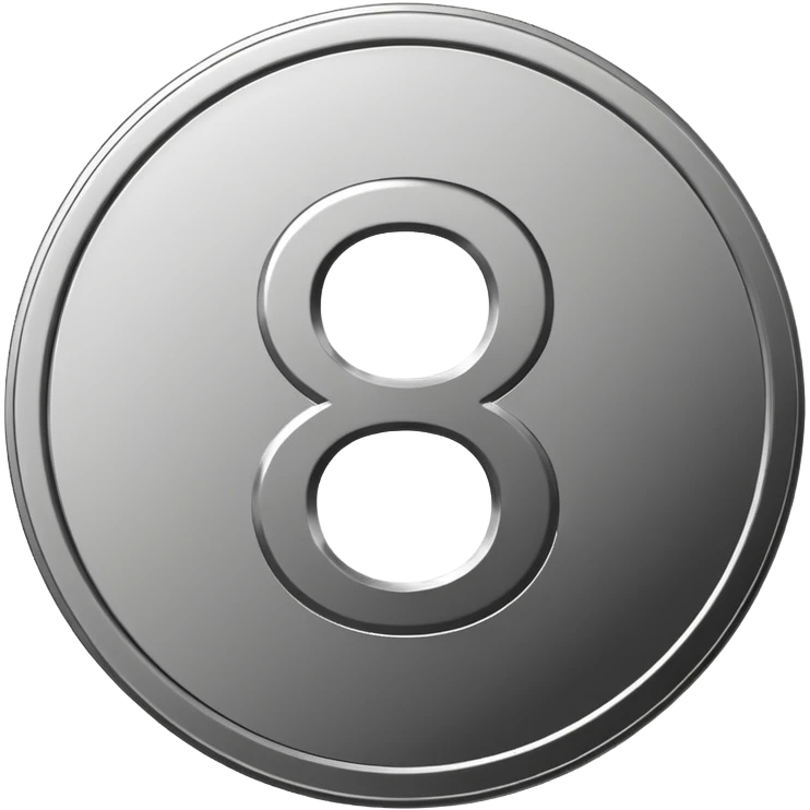 Emoji icon of a metal coin with engraved number 8, minimalist style, isolated, only metal color emoji