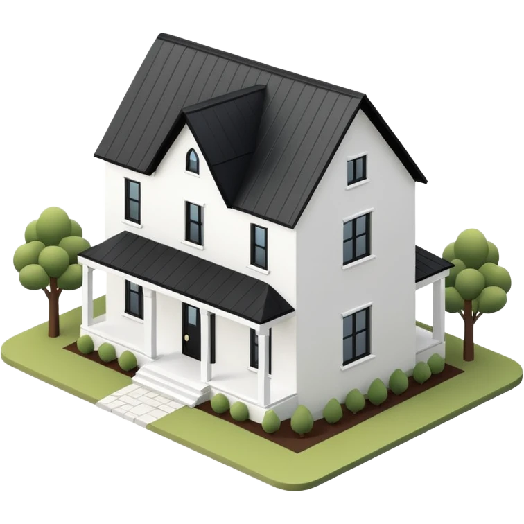 3d isometric modern farmhouse, white with black trim emoji