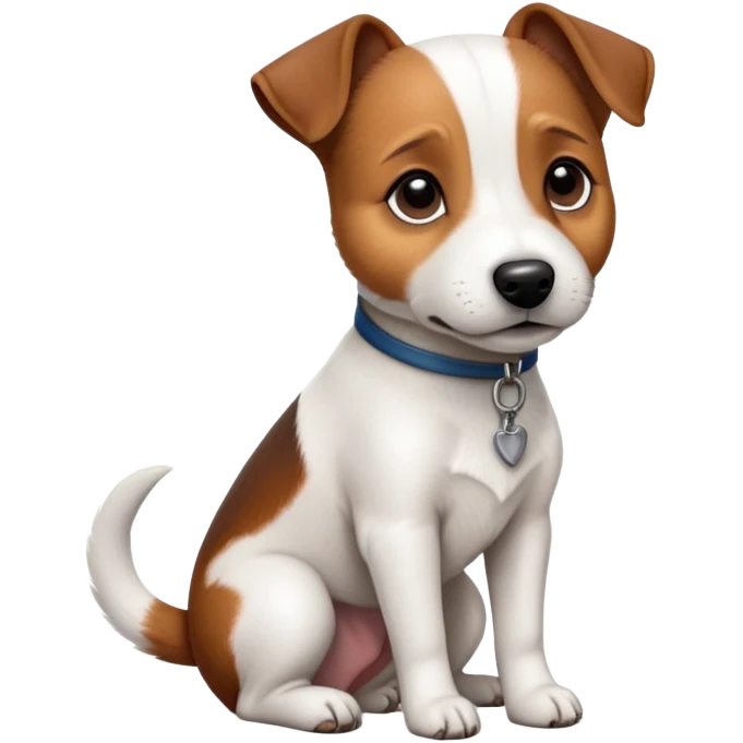 cinematic-[jack Russel terrier]-realistic-full-body-sitting-emoji,-tail-resting-loosely-beside-its-paws,-head-tilted-dramatically, -sleek-[brown and white]-fur,-simplified-yet-realistic-focused-features,-highly-detailed,-glowing-with-an-almost-sarcastic-glow emoji