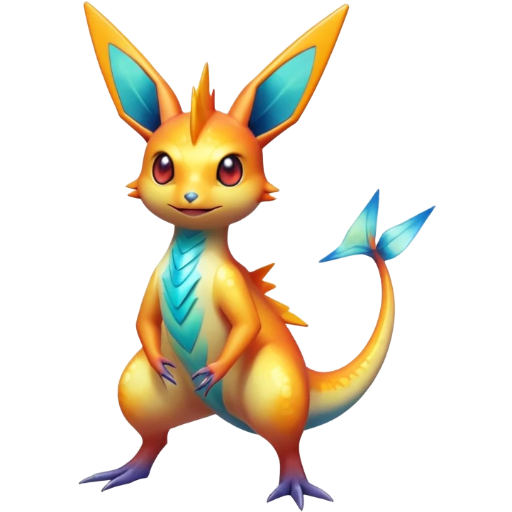Colorful Shiny Exotic Victini-Salandit-Aurorus-Fakémon-hybrid-creature (full body)  emoji