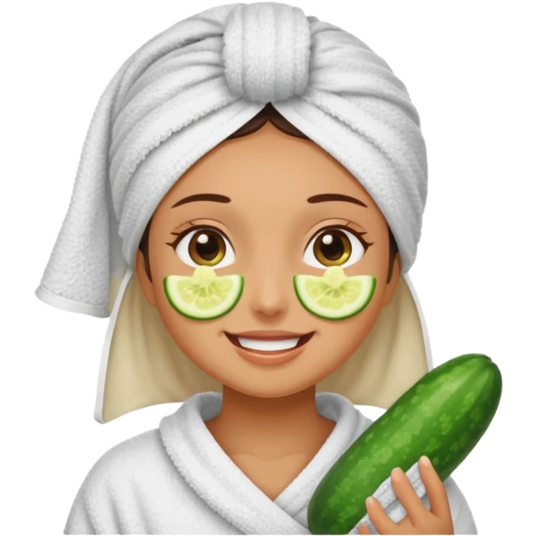 Chica con toalla en el pelo y pepinos en los ojos emoji