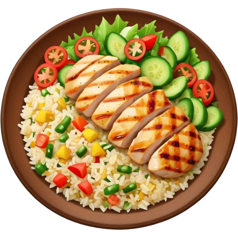 Grilled diced chicken and rice with salad emoji