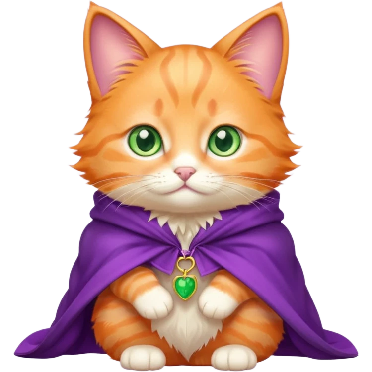 baby orange cat green eyes, in purple cloak emoji
