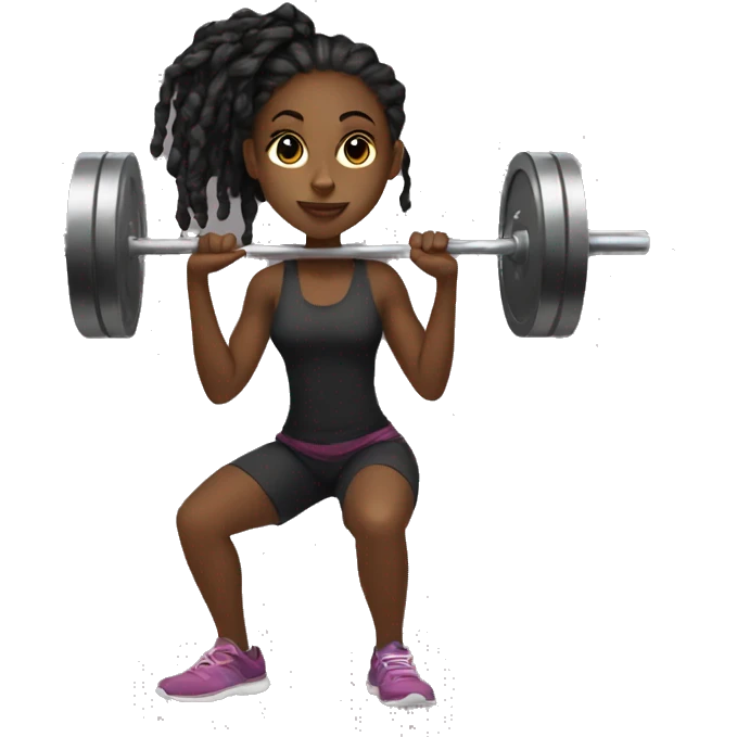 Black girl with locs squatting a barbell emoji