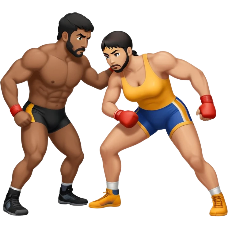Hispanic man and black woman wrestling emoji